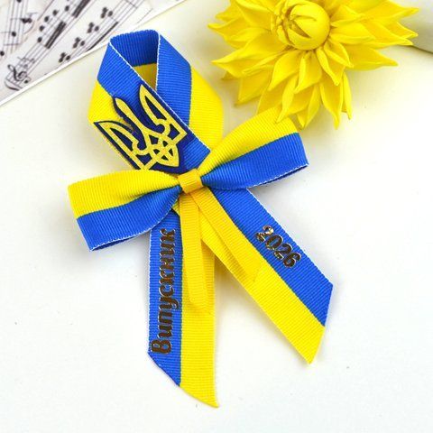 Патріотична іменна брошка з гербом України (синьо-жовта) 100-004 фото